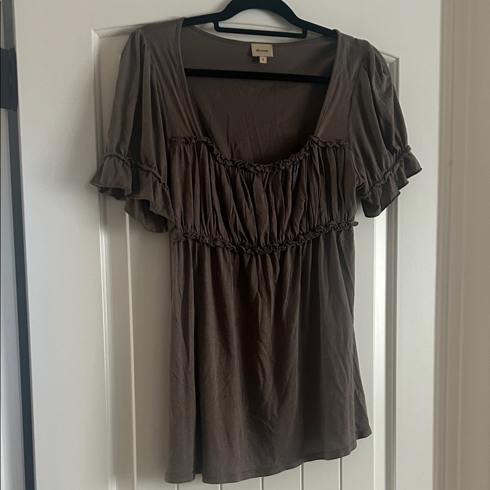 Anthropologie Ella Moss Taupe Ruffle Blouse. Size L